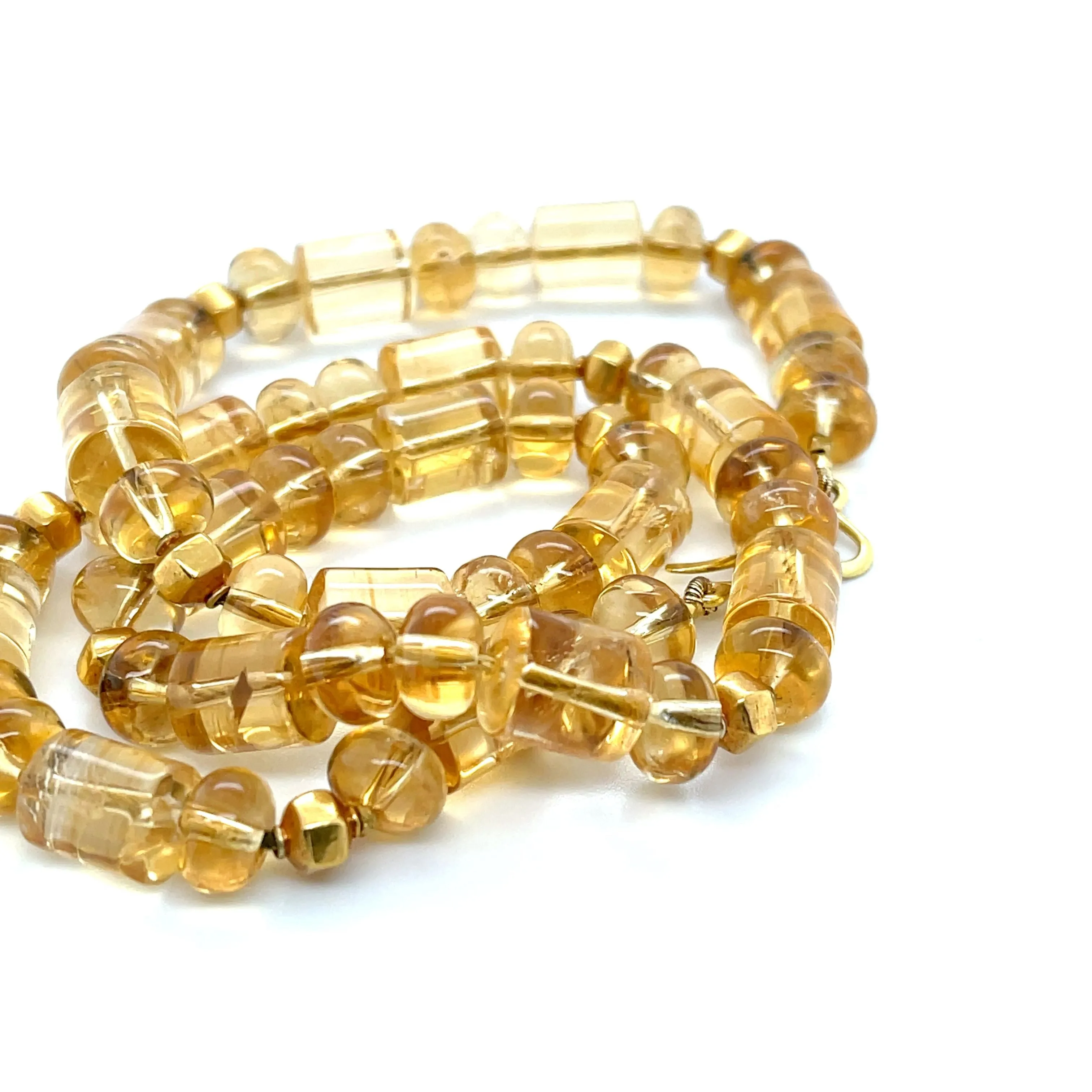20-Inch Barrel-Shape Citrine Bead Necklace with 18k and 22k Yellow Gold Accents