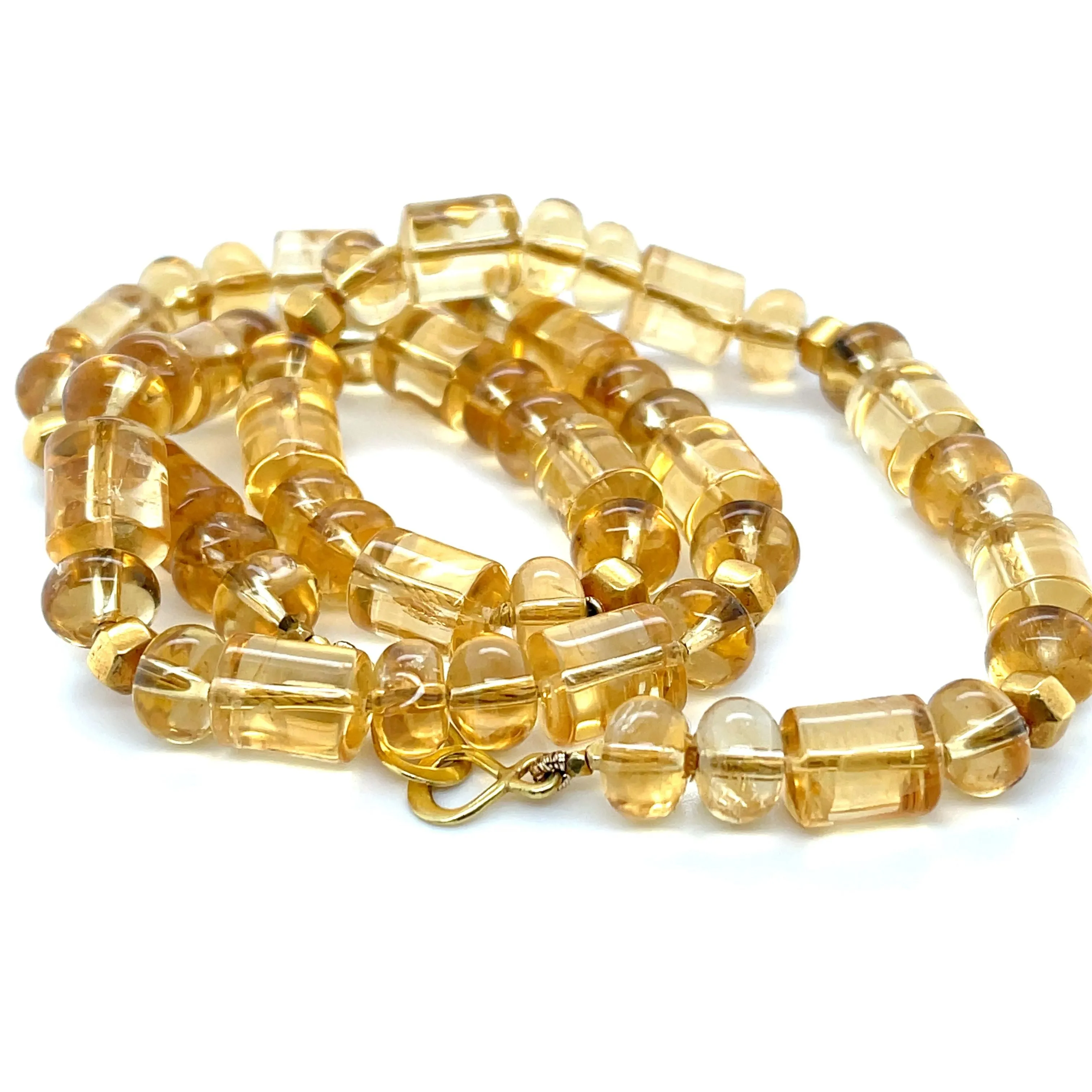 20-Inch Barrel-Shape Citrine Bead Necklace with 18k and 22k Yellow Gold Accents