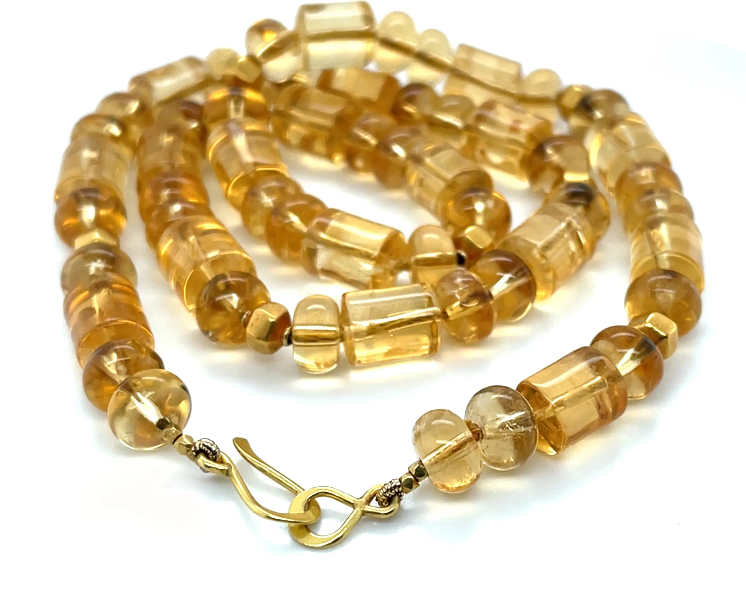 20-Inch Barrel-Shape Citrine Bead Necklace with 18k and 22k Yellow Gold Accents