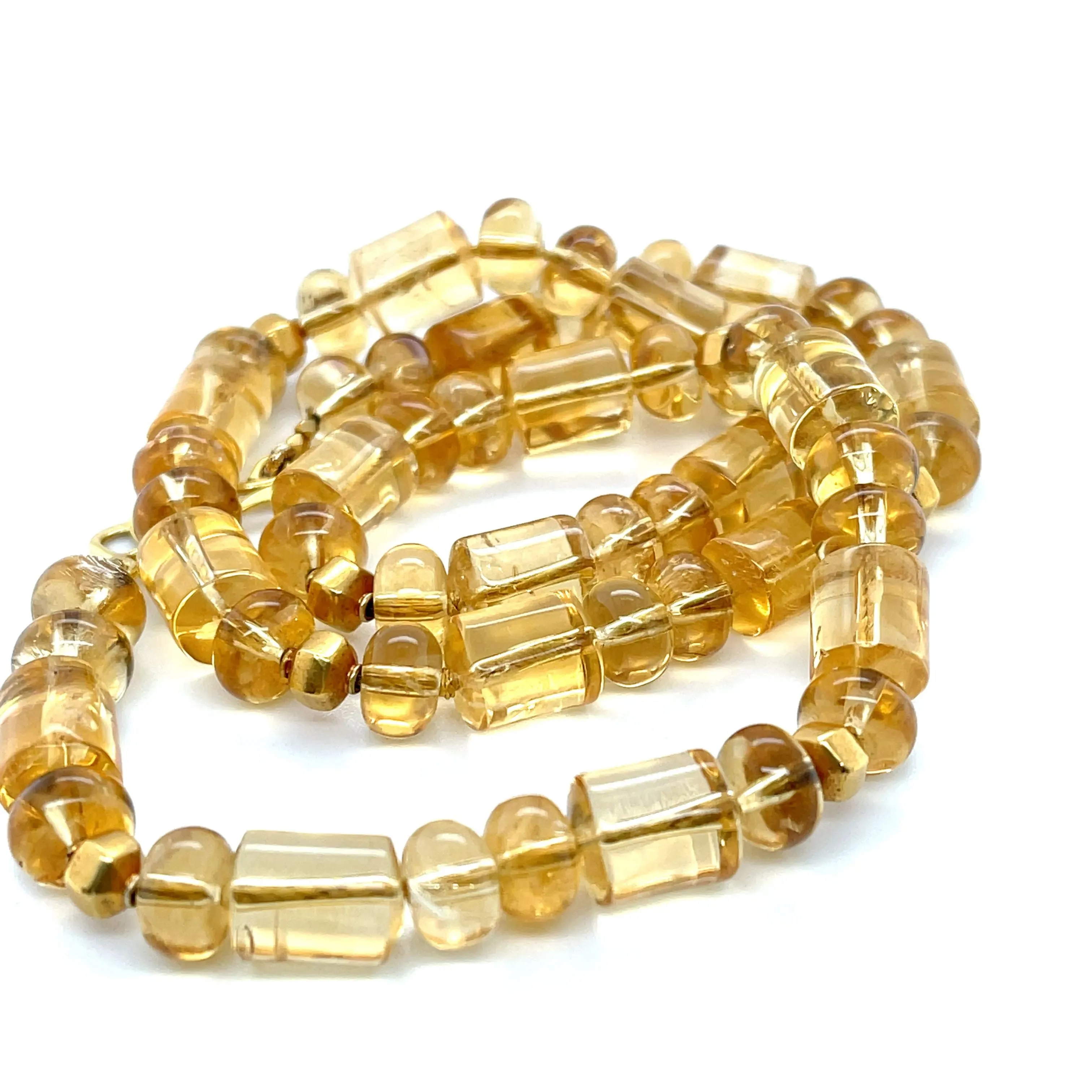 20-Inch Barrel-Shape Citrine Bead Necklace with 18k and 22k Yellow Gold Accents
