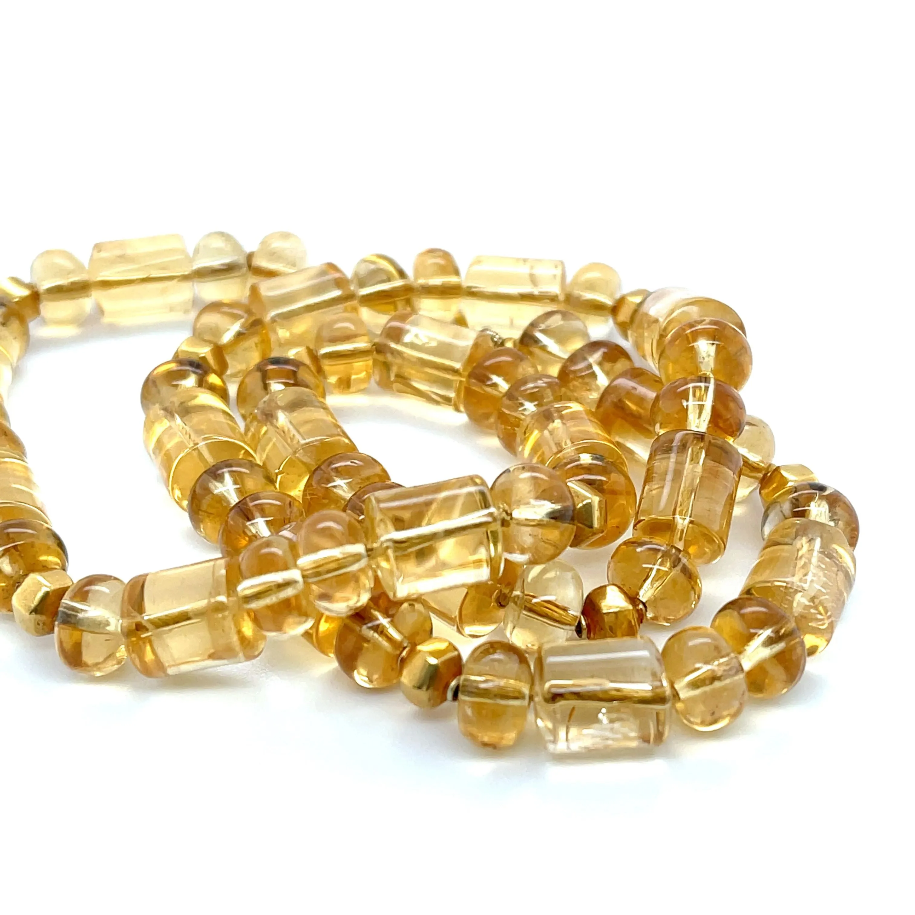 20-Inch Barrel-Shape Citrine Bead Necklace with 18k and 22k Yellow Gold Accents
