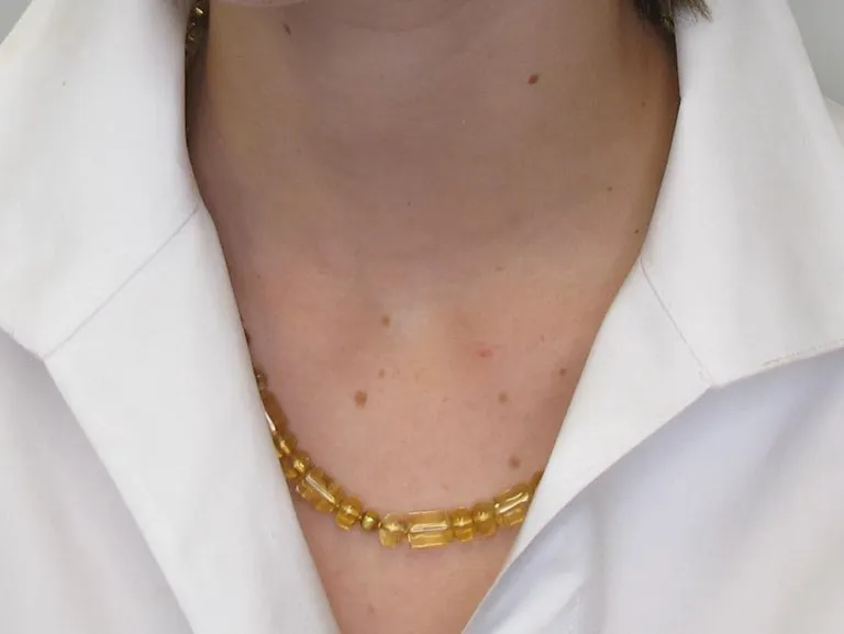 20-Inch Barrel-Shape Citrine Bead Necklace with 18k and 22k Yellow Gold Accents