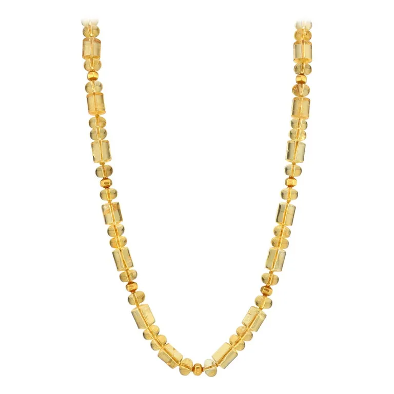 20-Inch Barrel-Shape Citrine Bead Necklace with 18k and 22k Yellow Gold Accents