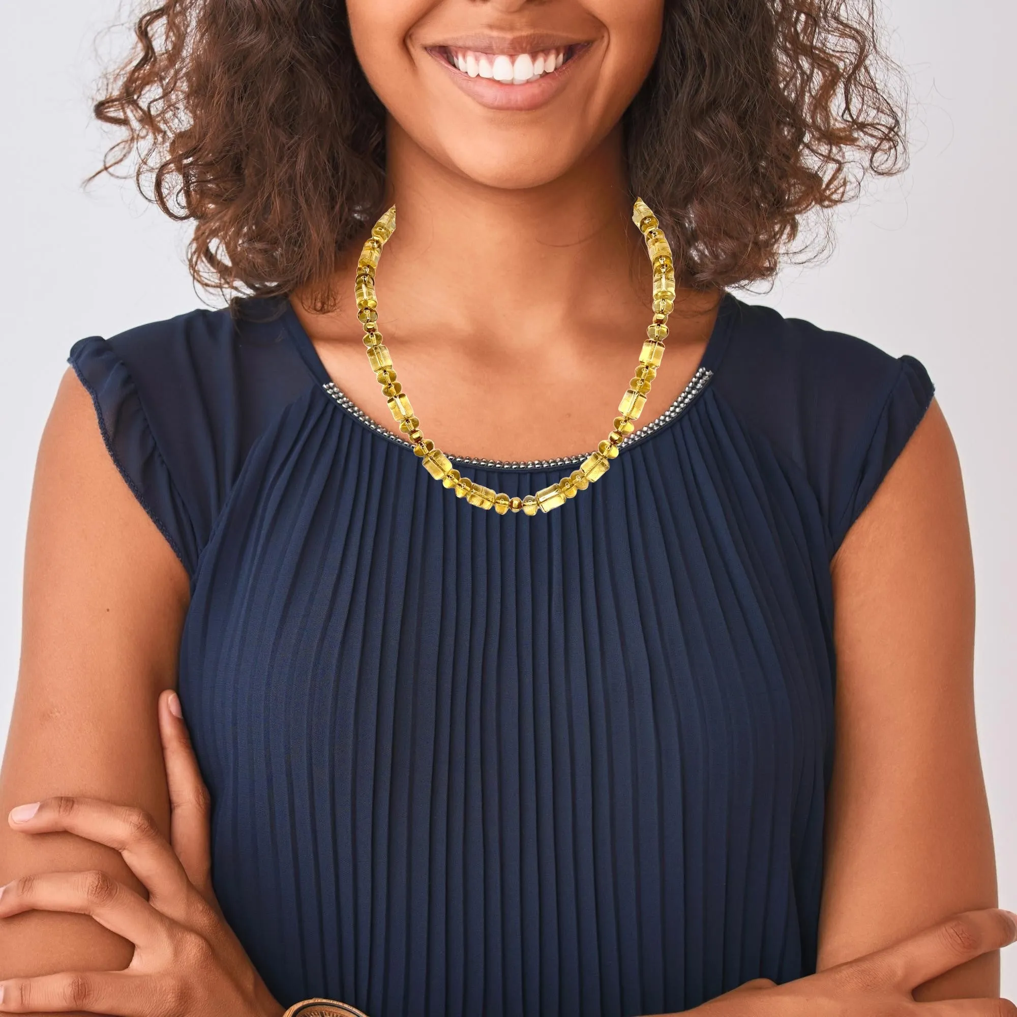 20-Inch Barrel-Shape Citrine Bead Necklace with 18k and 22k Yellow Gold Accents