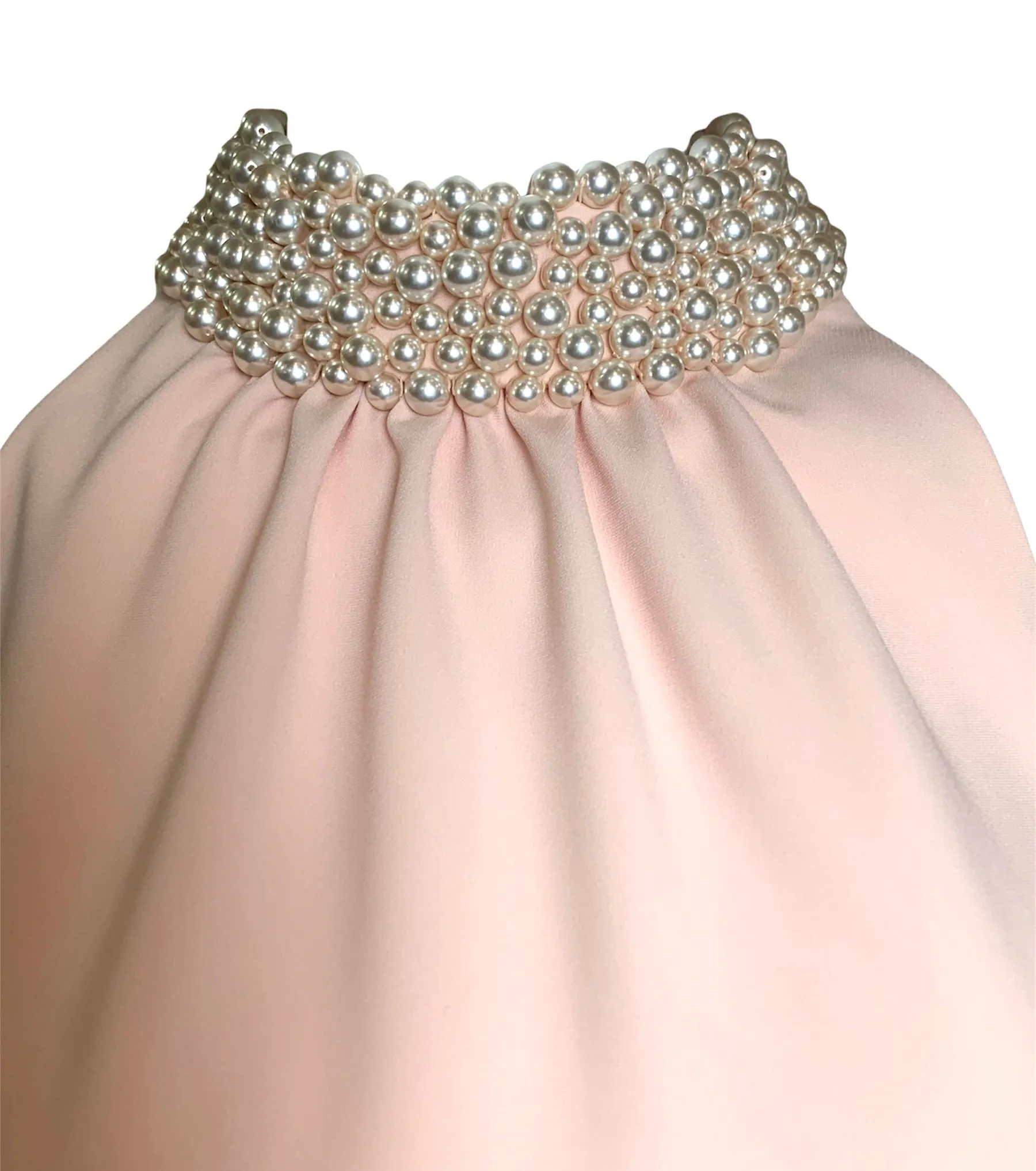 2000s Moschino Pale Pink Pearl Collar Necklace Shift Dress