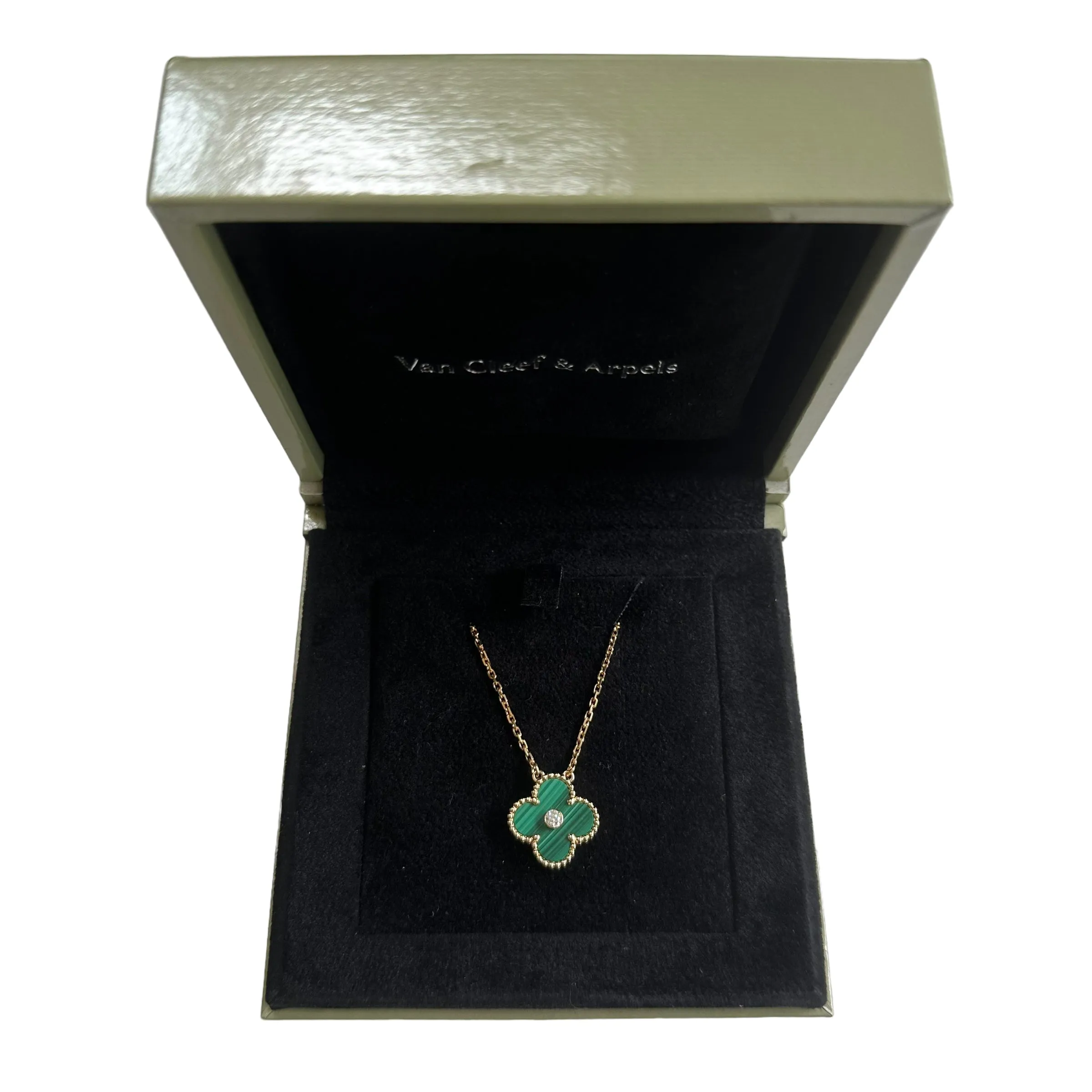 2013 Malachite Vintage Alhambra Diamond Holiday Pendant Necklace