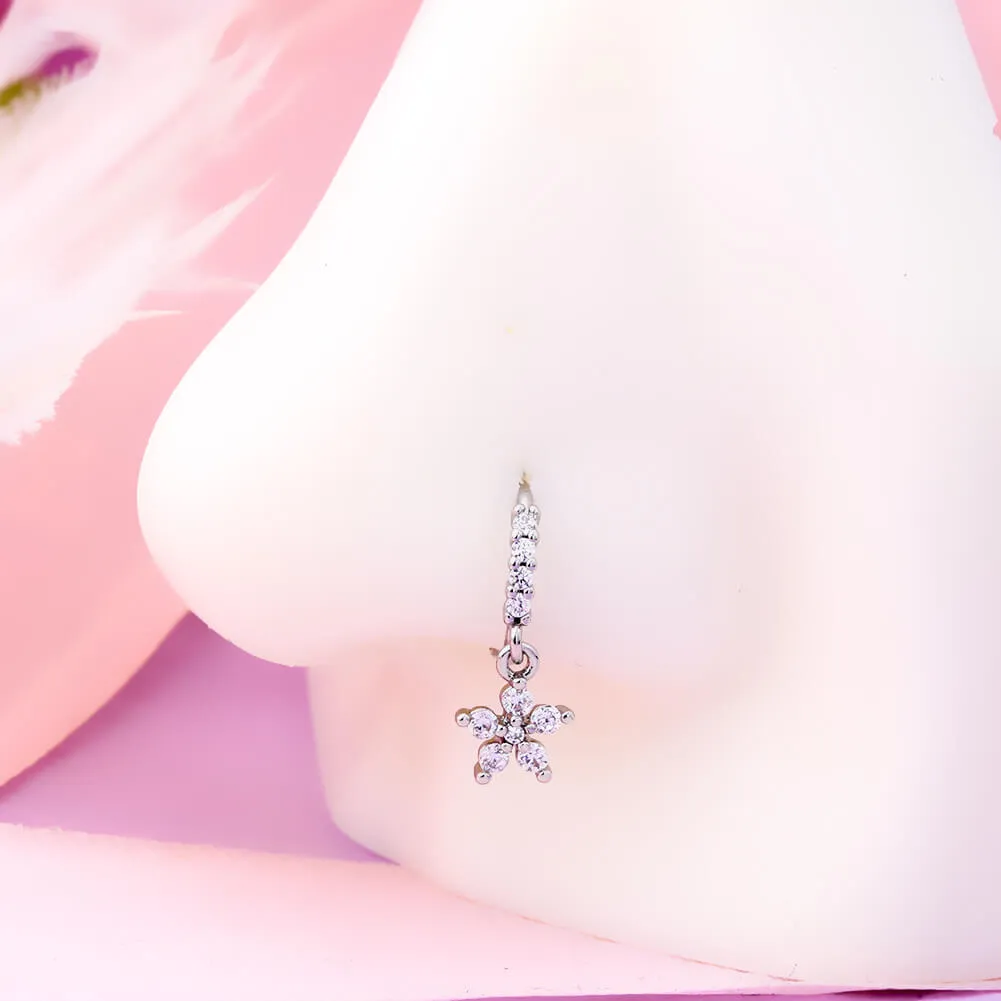 20G Flower Dangle Nose Ring Helix Earrings