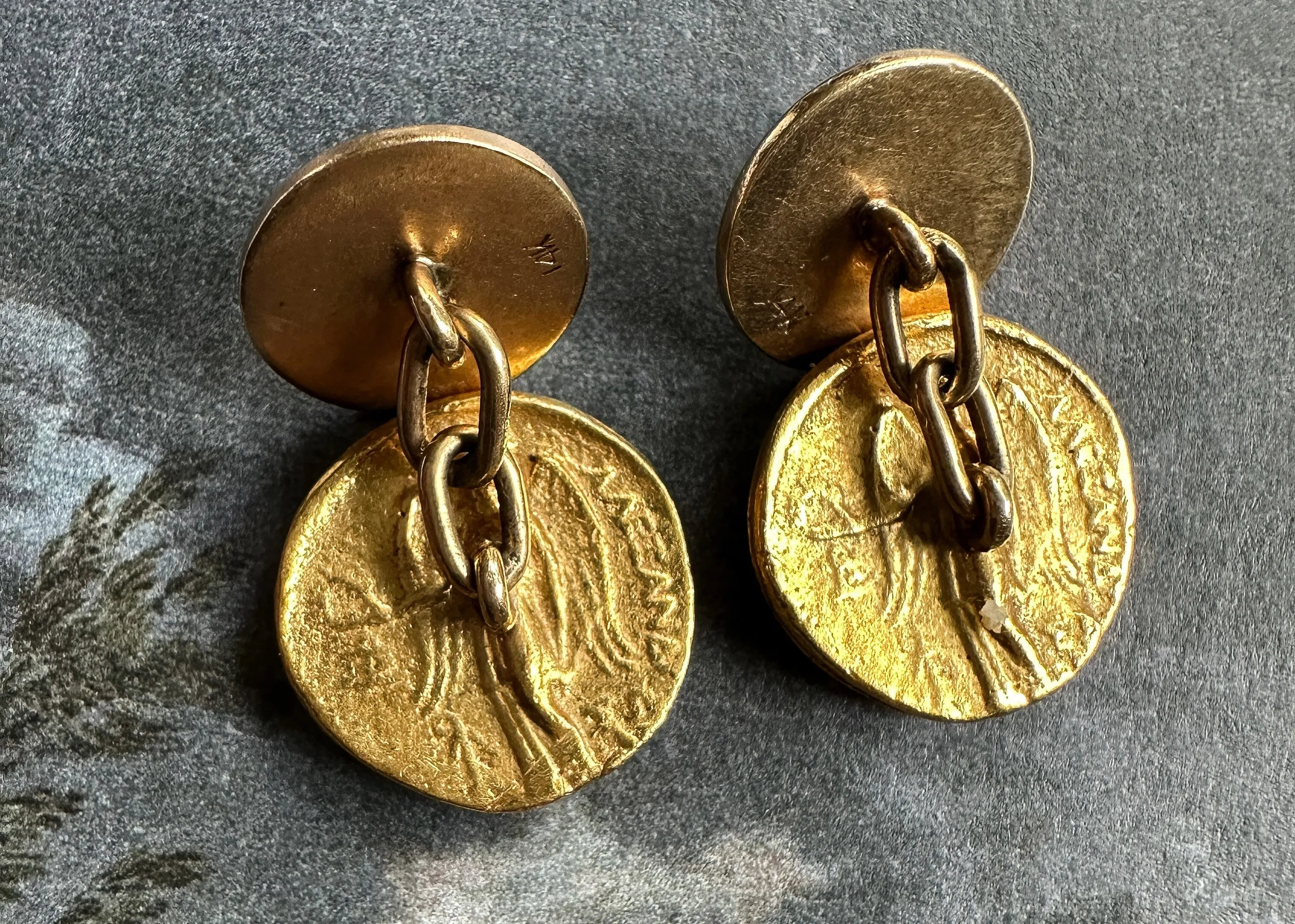 24k Gold Coin Conversion Cufflinks with 14k Chain and Foot