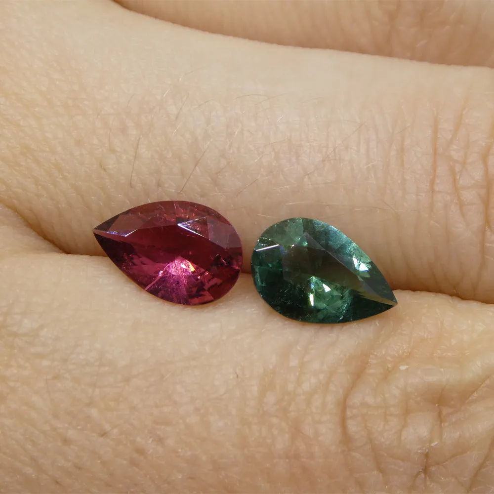 2.5ct Pair Pear Pink/Blue Tourmaline