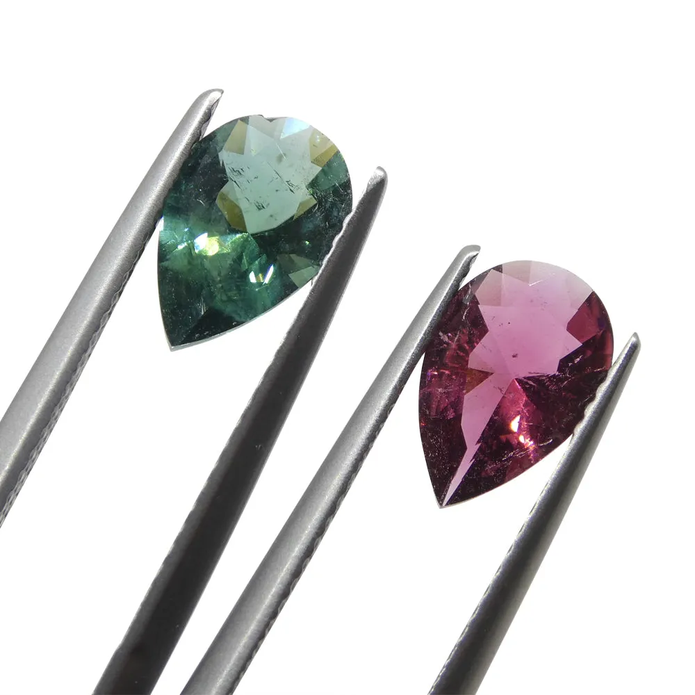 2.5ct Pair Pear Pink/Blue Tourmaline