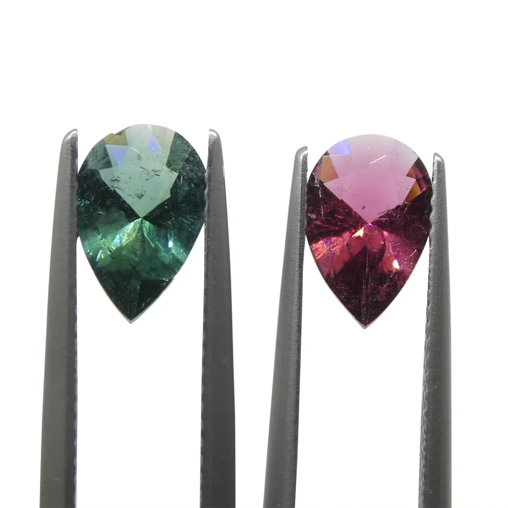 2.5ct Pair Pear Pink/Blue Tourmaline