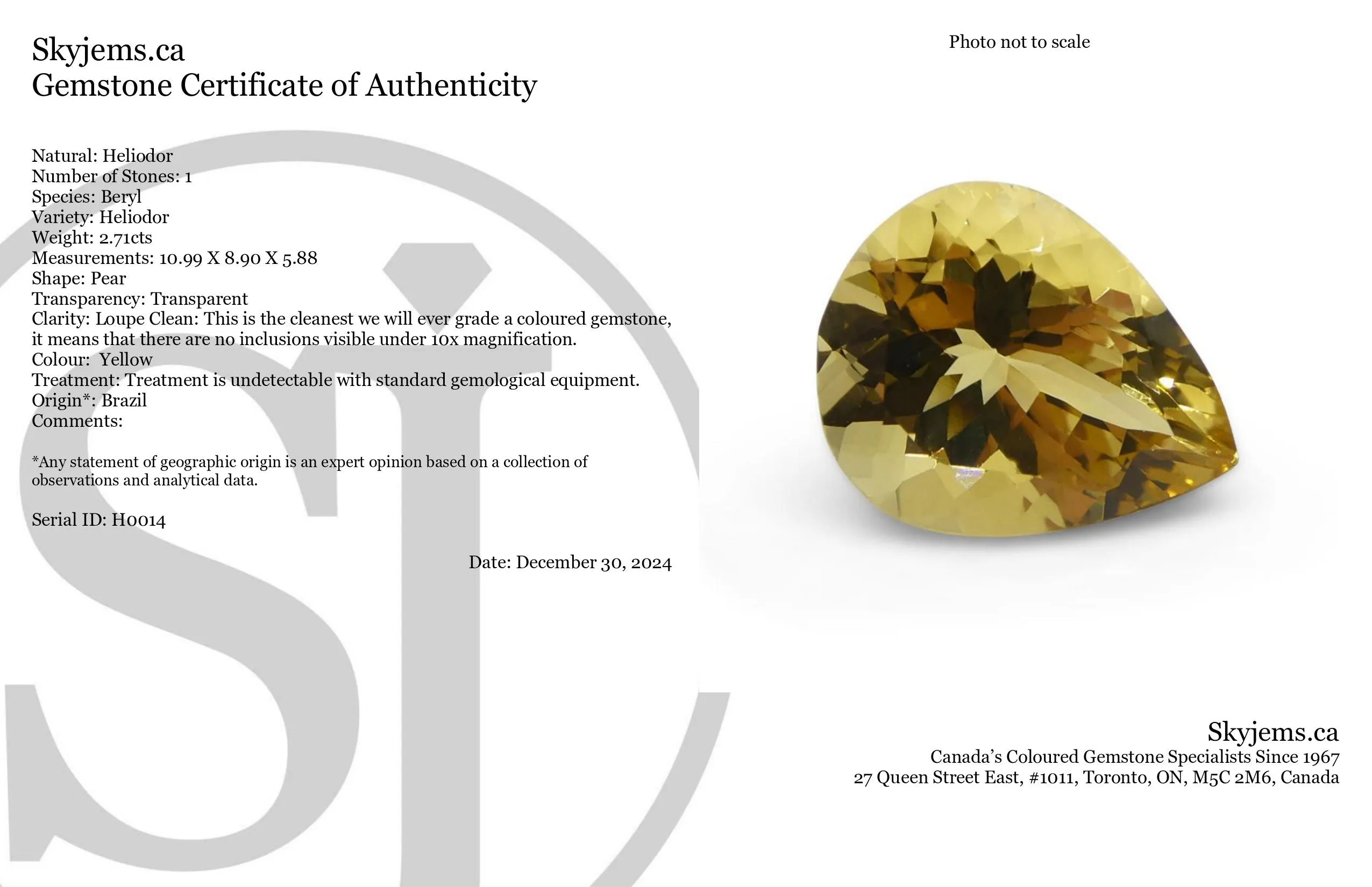 2.71ct Pear Heliodor, Golden Yellow Beryl