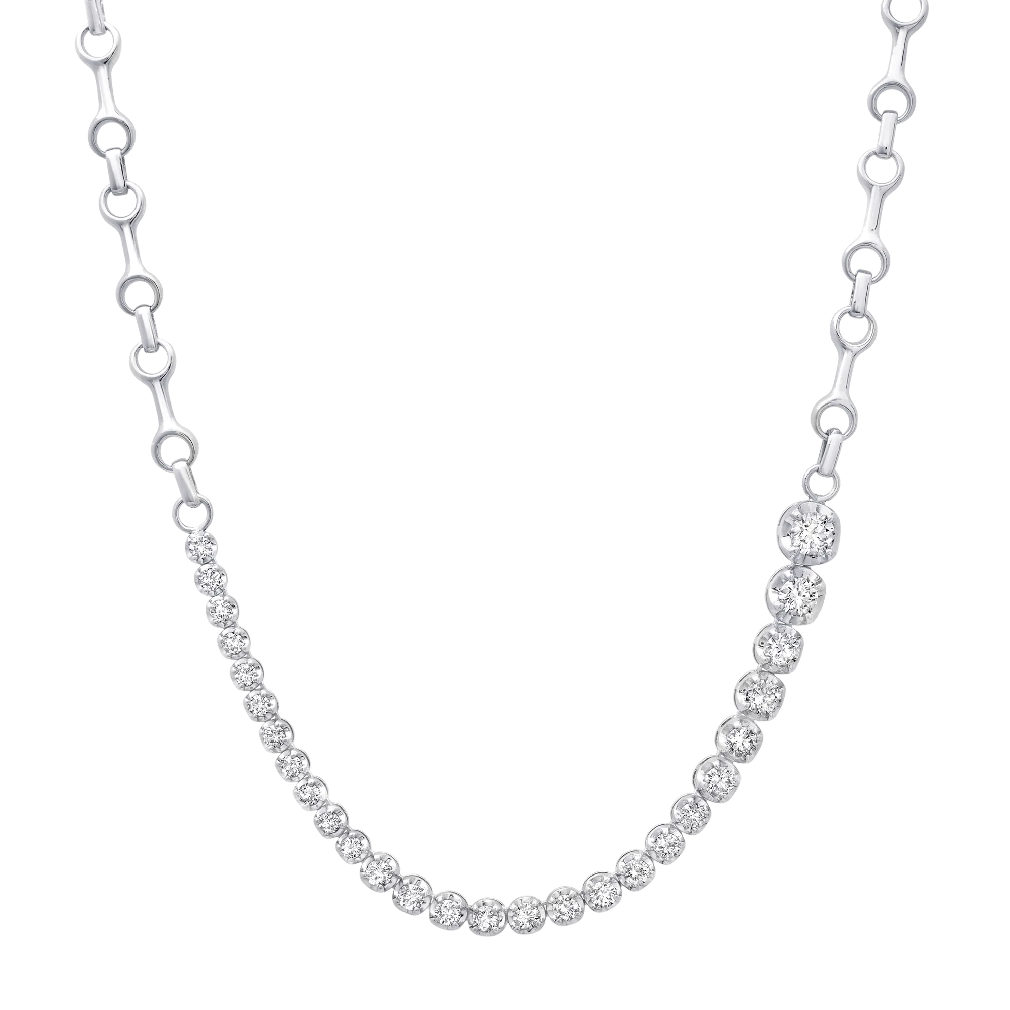 2.97 Ascending Diamonds Tennis Necklace on 15 MM Double Beam Chain