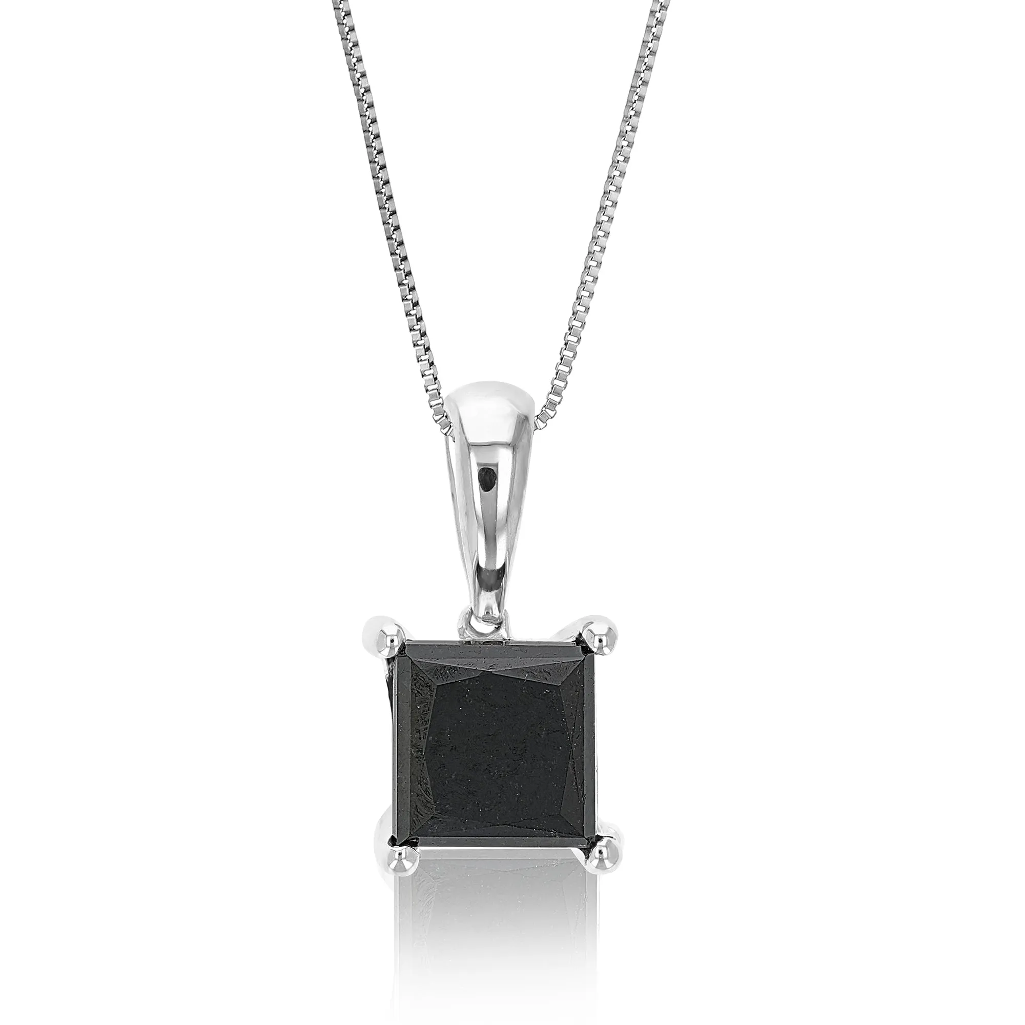 3 cttw Princess Cut Black Diamond Pendant Necklace in .925 Sterling Silver