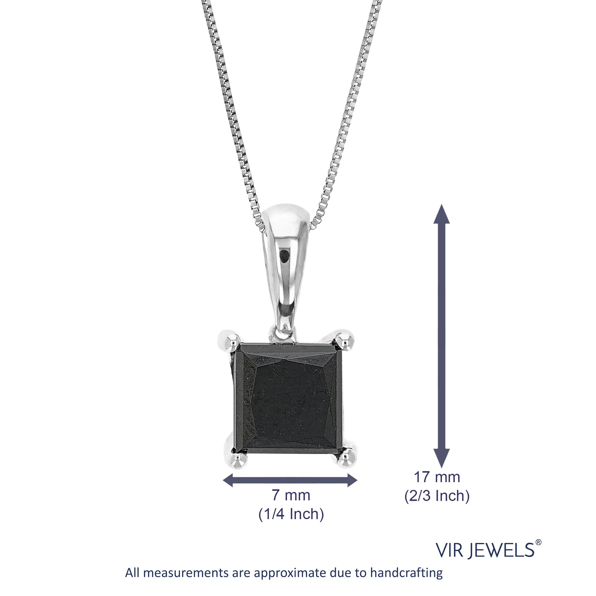 3 cttw Princess Cut Black Diamond Pendant Necklace in .925 Sterling Silver