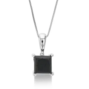 3 cttw Princess Cut Black Diamond Pendant Necklace in .925 Sterling Silver