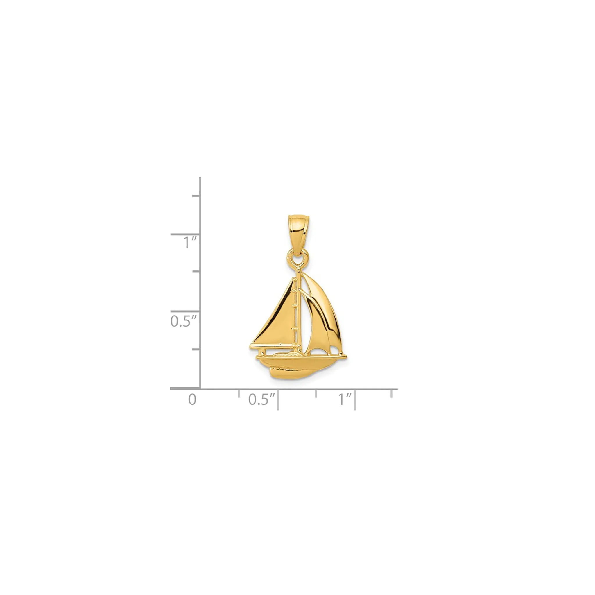 3-D Glossy Textured Sailboat Pendant (14K)