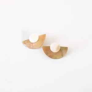 3-in-1 Light Two-Tone Circle and Halfmoon Geometric Studs - Mother of Pearl Earrings