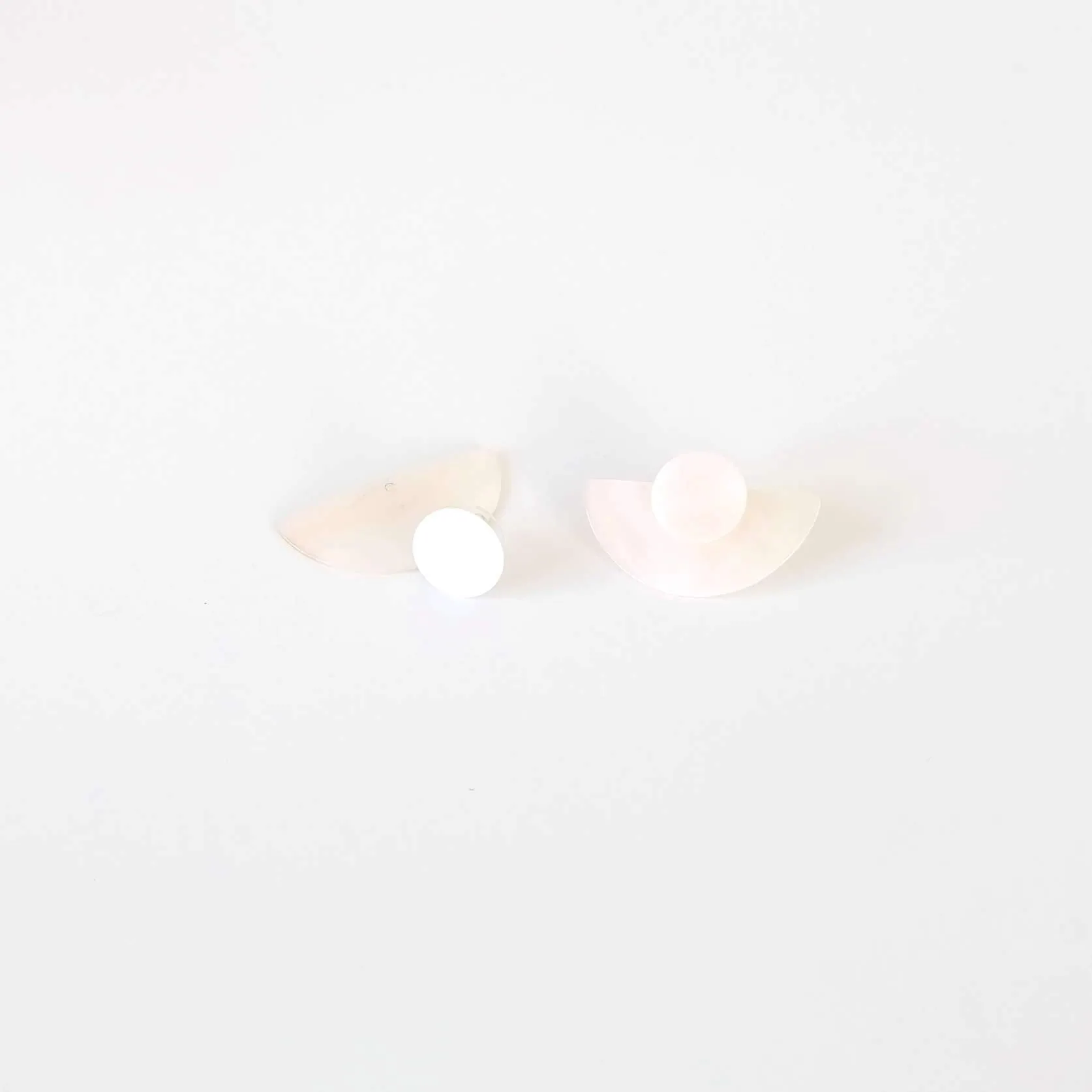 3-in-1 Pearl White Circle and Halfmoon Geometric Studs - Mother of Pearl Earrings