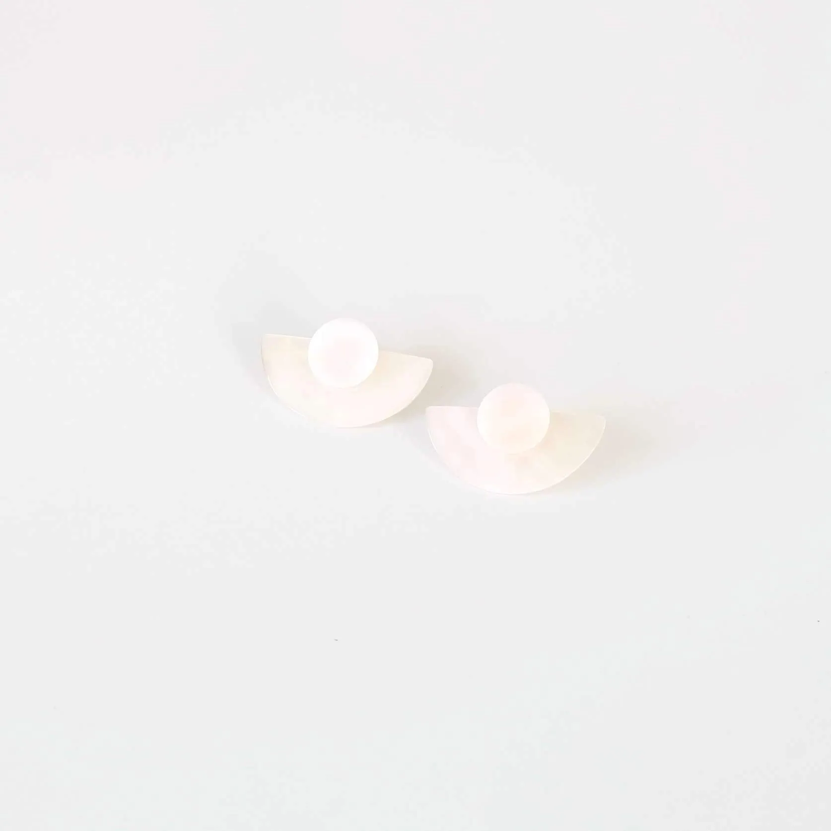 3-in-1 Pearl White Circle and Halfmoon Geometric Studs - Mother of Pearl Earrings