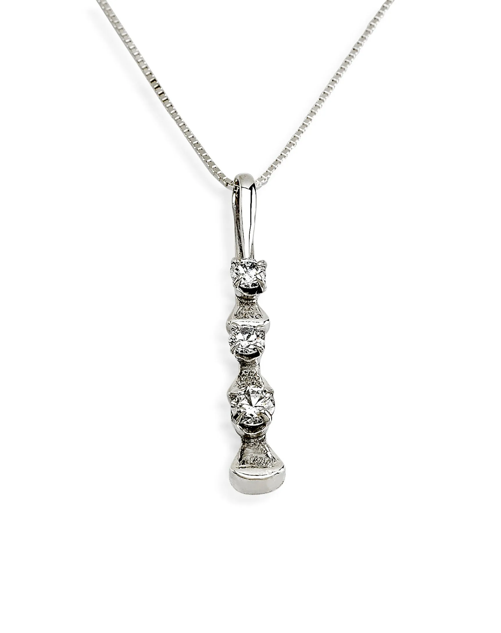 3 Nail Head Necklace with CZ, Sterling Silver