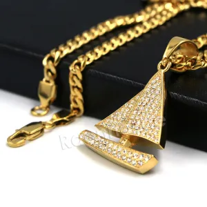 316L Stainless Steel Little Yachty Ice Out Pendant w/ 4mm Miami Cuban Chain