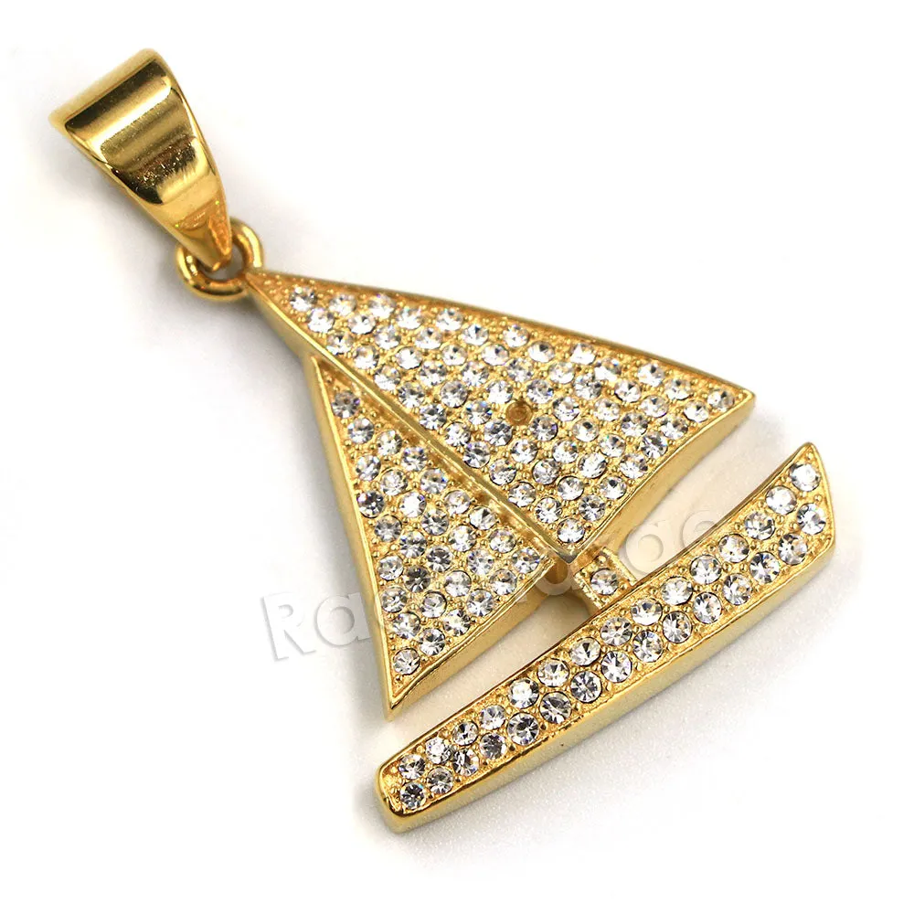 316L Stainless Steel Little Yachty Ice Out Pendant w/ 4mm Miami Cuban Chain