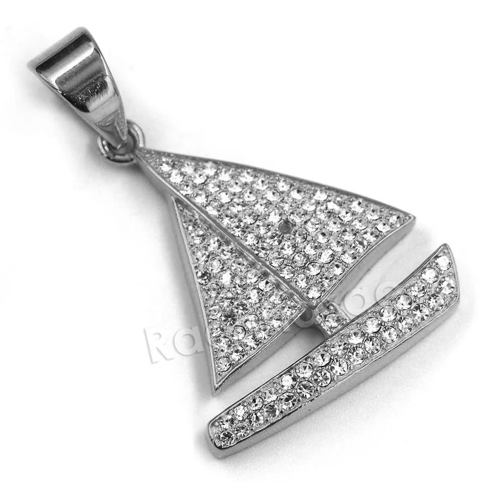 316L Stainless Steel Little Yachty Ice Out Pendant w/ 4mm Miami Cuban Chain