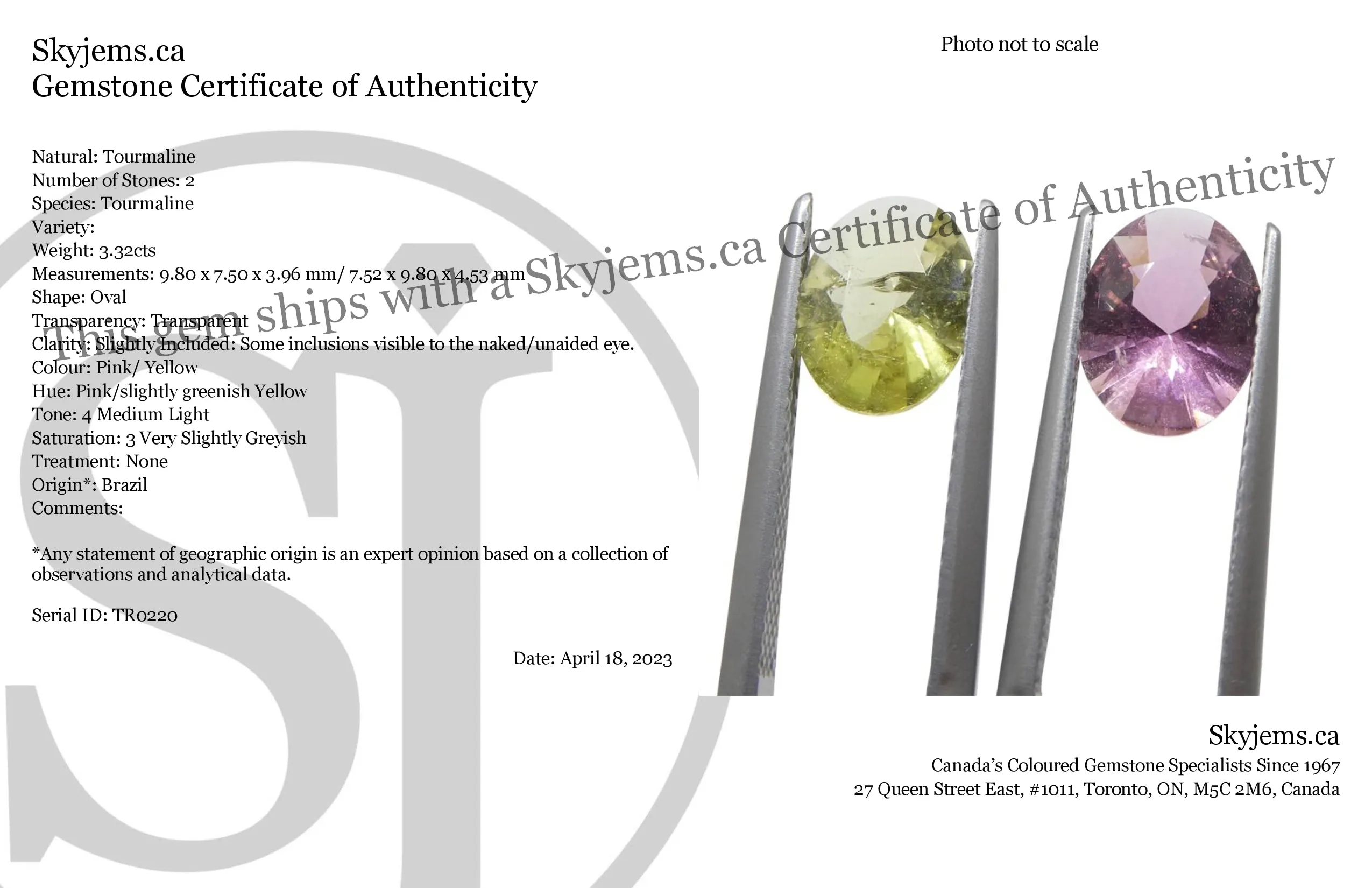 3.32ct Pair Oval Pink/Yellow Tourmaline