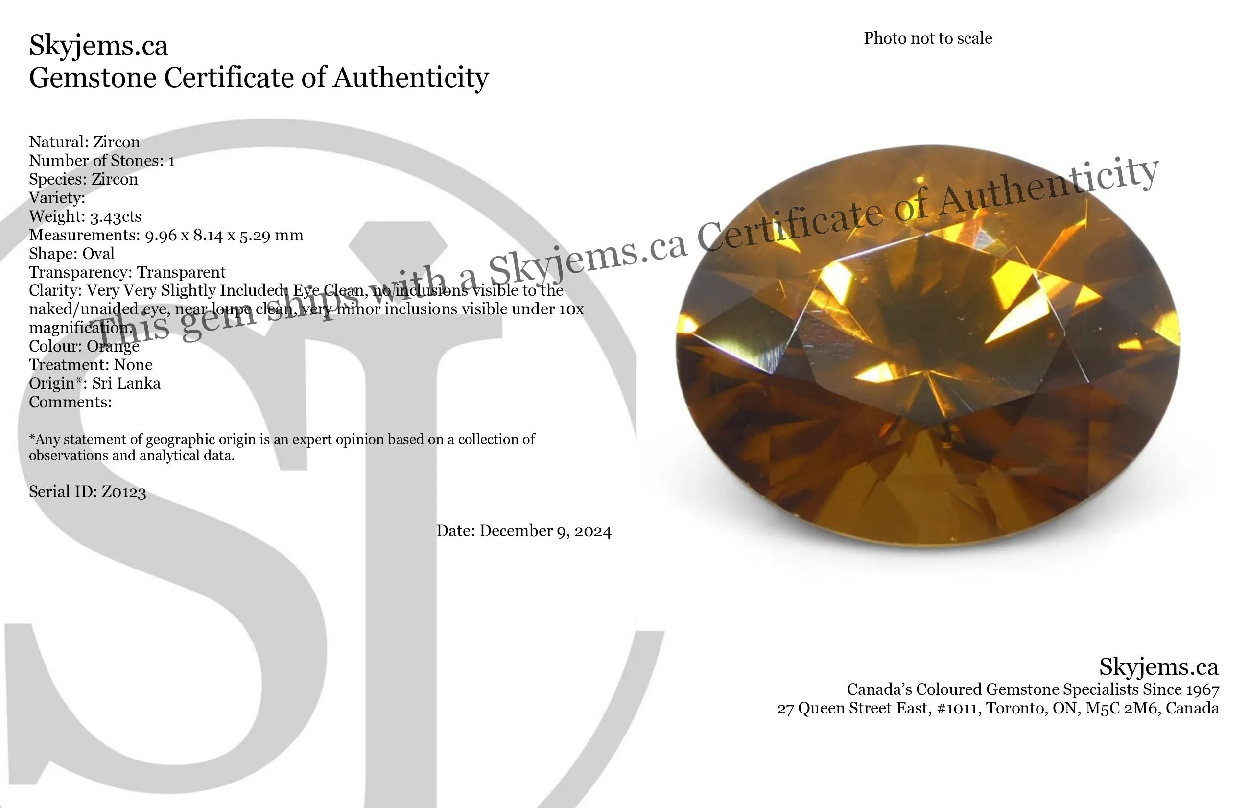 3.43ct Natural Earth Mined Oval Master Brilliant Cut Orange Zircon from Sri Lanka