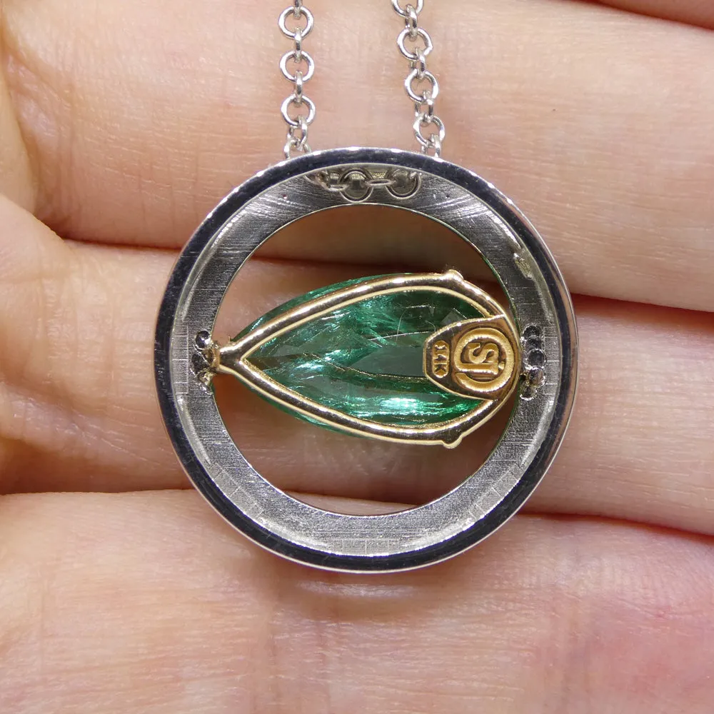 3.55ct Emerald, Pink Sapphire Pendant set in 14k White and Yellow Gold