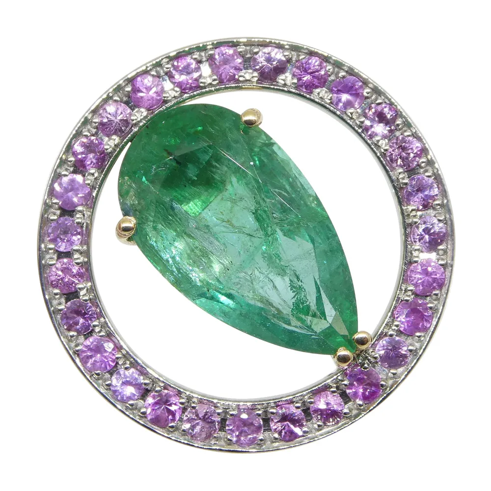 3.55ct Emerald, Pink Sapphire Pendant set in 14k White and Yellow Gold
