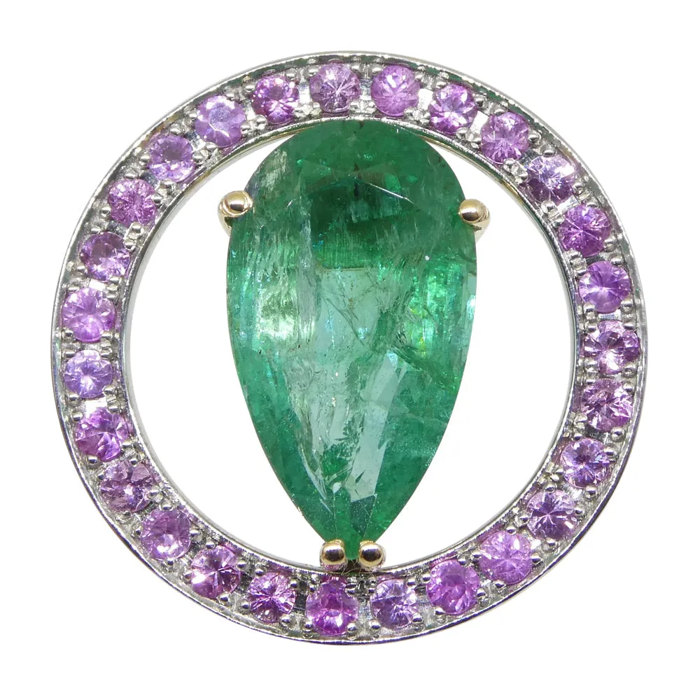 3.55ct Emerald, Pink Sapphire Pendant set in 14k White and Yellow Gold