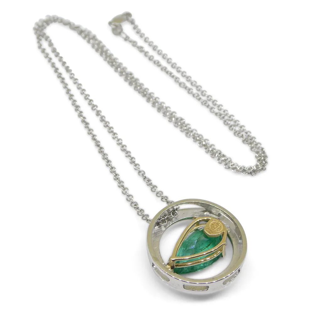 3.55ct Emerald, Pink Sapphire Pendant set in 14k White and Yellow Gold