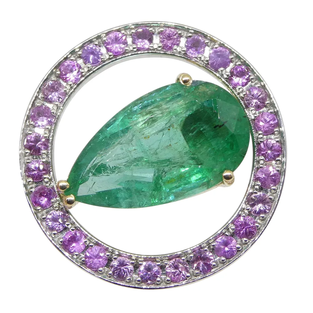 3.55ct Emerald, Pink Sapphire Pendant set in 14k White and Yellow Gold