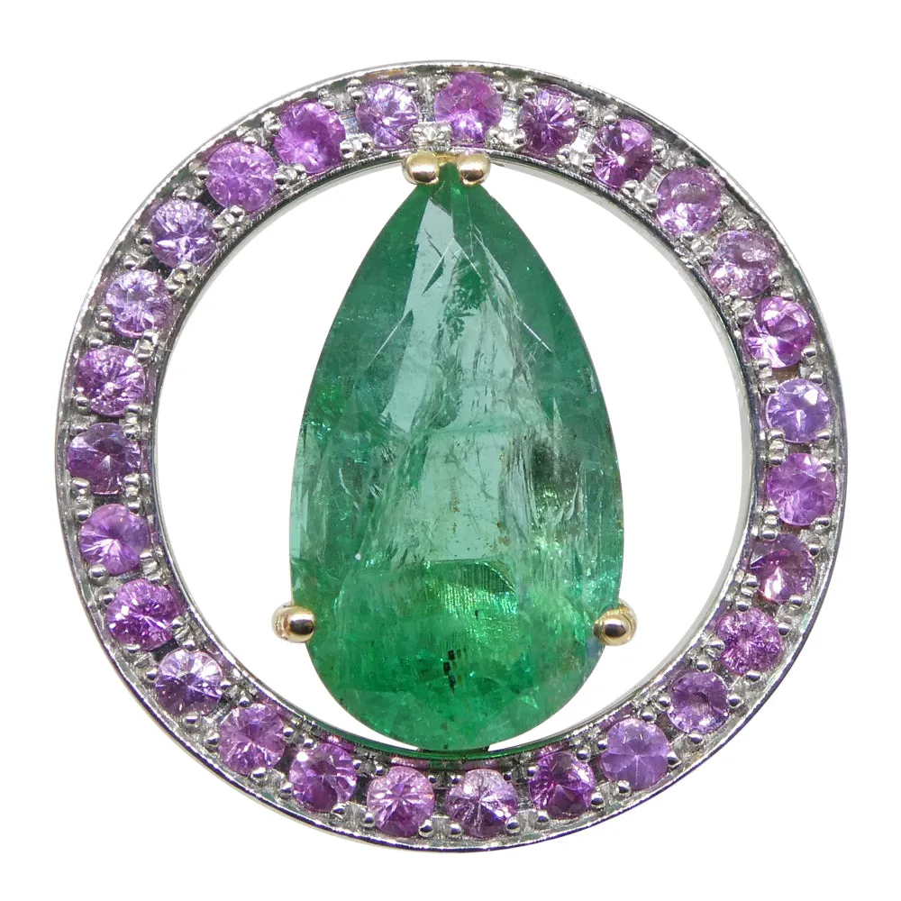 3.55ct Emerald, Pink Sapphire Pendant set in 14k White and Yellow Gold