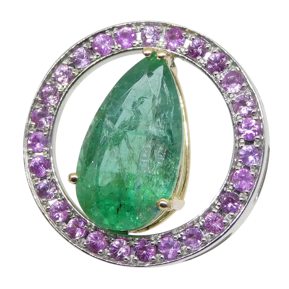 3.55ct Emerald, Pink Sapphire Pendant set in 14k White and Yellow Gold