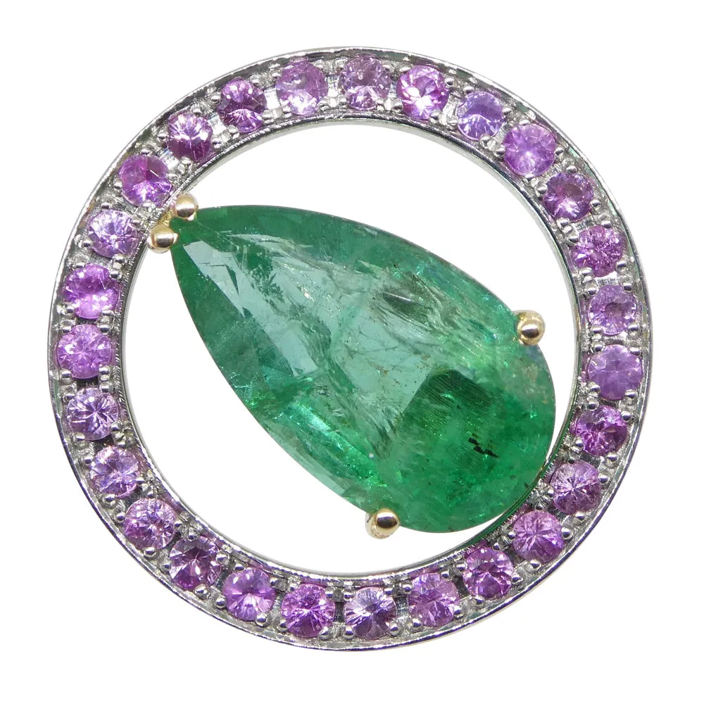 3.55ct Emerald, Pink Sapphire Pendant set in 14k White and Yellow Gold