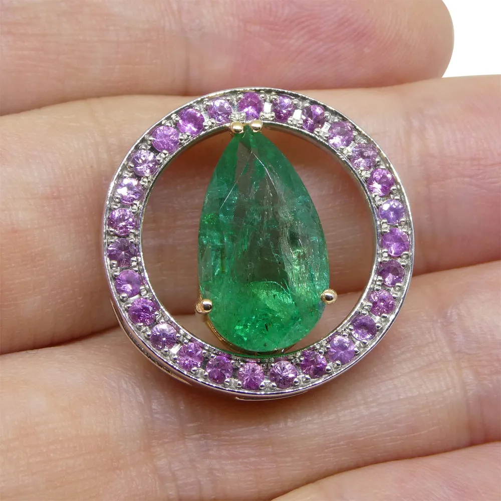 3.55ct Emerald, Pink Sapphire Pendant set in 14k White and Yellow Gold