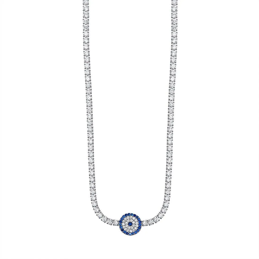 35cm Evil Eye Tennis Necklace with Cubic Zirconia in Sterling Silver