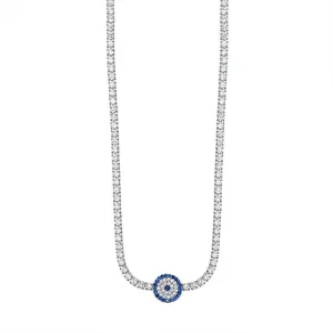 35cm Evil Eye Tennis Necklace with Cubic Zirconia in Sterling Silver