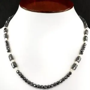 4 mm Black Diamond Beads Necklace With Pipe Shaped and Pearl Beads. AAA Certified Beads- Ideal Gift for Anniversary, Birthday