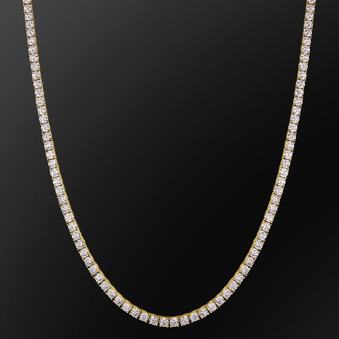 4mm 14K Gold CZ Diamond Mens Tennis Chain Necklace KRKC