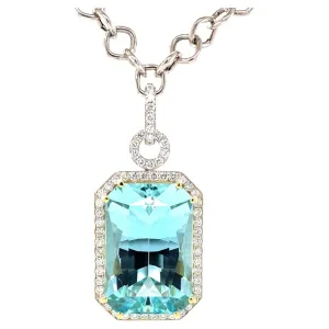 51.47 Carat Emerald-Cut Aquamarine and Diamond Enhancer Necklace in 18k Gold