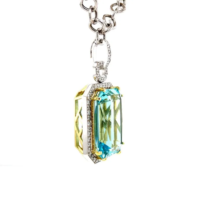 51.47 Carat Emerald-Cut Aquamarine and Diamond Enhancer Necklace in 18k Gold