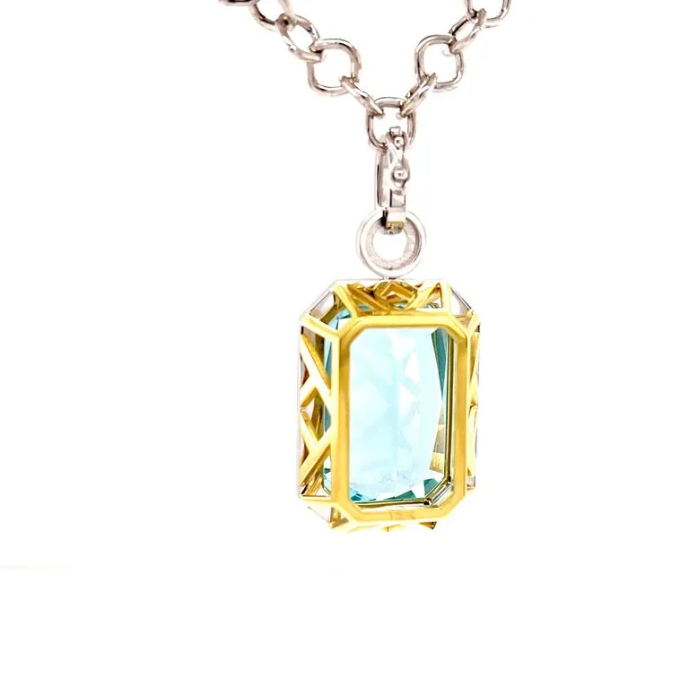 51.47 Carat Emerald-Cut Aquamarine and Diamond Enhancer Necklace in 18k Gold