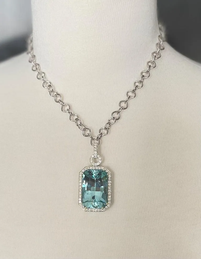 51.47 Carat Emerald-Cut Aquamarine and Diamond Enhancer Necklace in 18k Gold