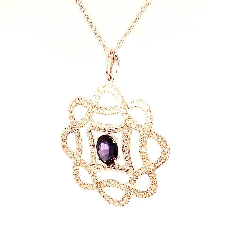 .53 ct. Alexandrite Oval, Diamond Set Open Frame 18k White Gold Pendant w/ Chain