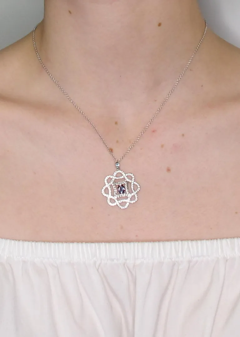 .53 ct. Alexandrite Oval, Diamond Set Open Frame 18k White Gold Pendant w/ Chain