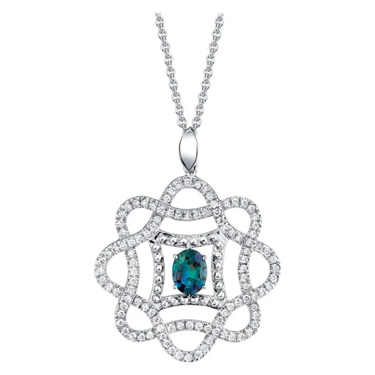 .53 ct. Alexandrite Oval, Diamond Set Open Frame 18k White Gold Pendant w/ Chain